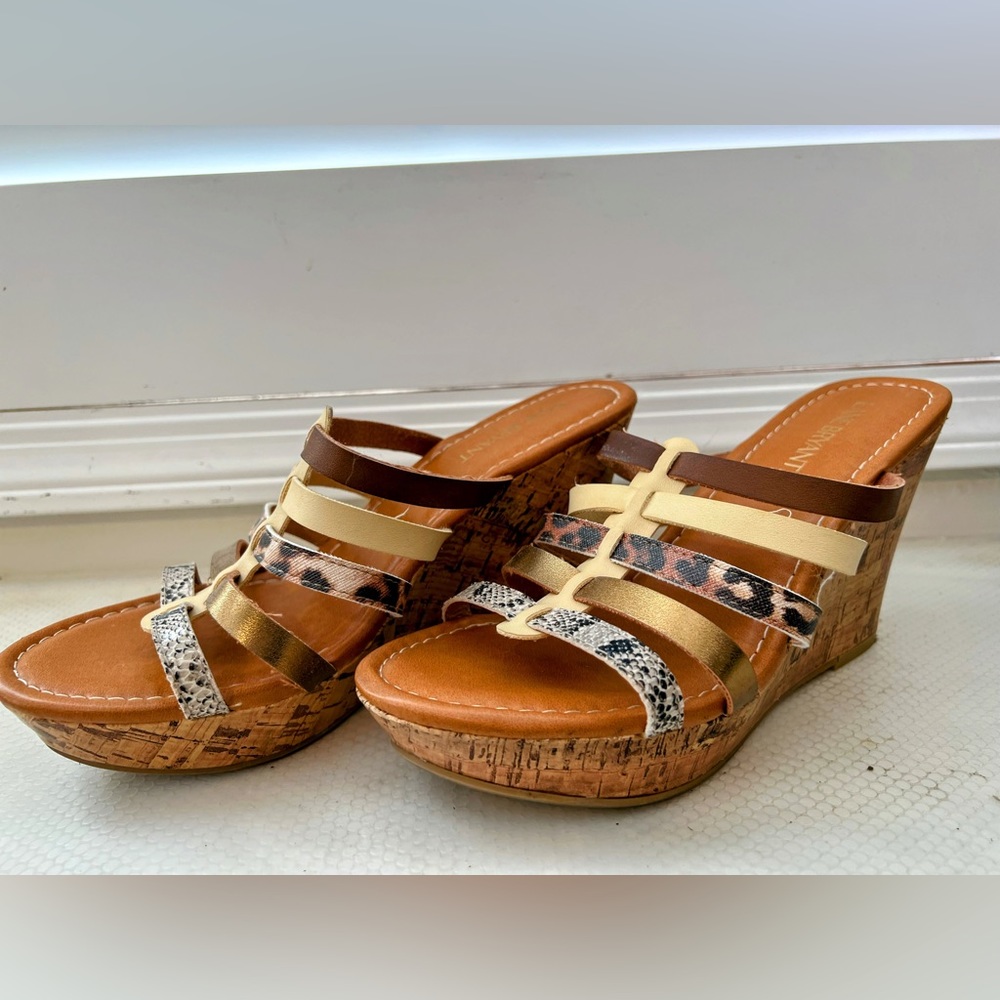 Lane Bryant Wedge Slide Sandals Size 9W faux leather cork wedge NWT